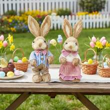 Easter Bunny Decoration Cute Straw Rabbit Figurines Table Centerpiece For Home Farmhouse Holiday Spring Party Tiered Tray Decor - A - View 3