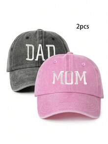 1/2pcs Embroidered "Dad/Mom" Classic Washed Baseball Cap, Suitable For Couples, Women Sun Hat, Trucker Hat, For Beach, Fishing, Party, Golf, Country, Birthday, Retro, Y2K Style, Gift For Friends,Holiday,Travel - Baseball Cap - View 3