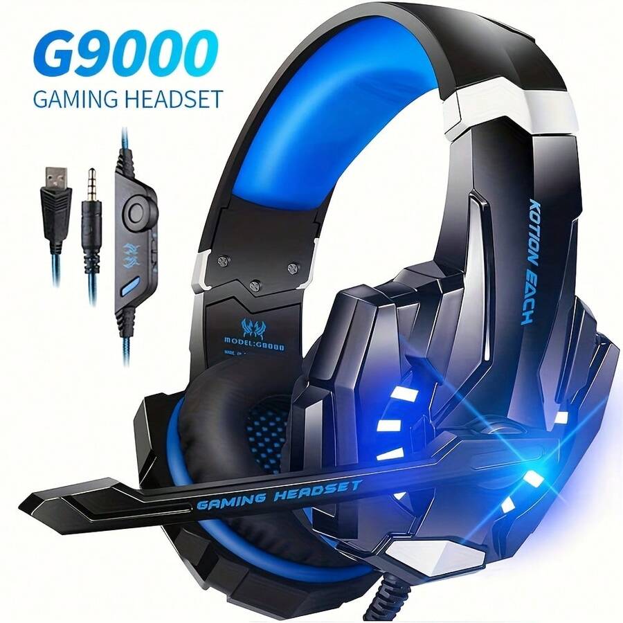 G9000 Pro Stereo Gaming Headset,Immersive Over Ear Headphones With Microphone,Led Lights And Soft Memory Earmuffs,Perfect Gift For Valentine's Day. - Visa 1