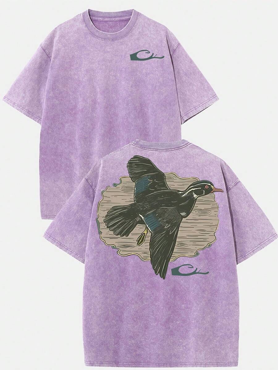 2026Orca Brand DuckHuntingGraphic230g Washed Cotton T-Shirt, Vintage Street Style, Double-Sided Printed Pattern T-Shirt, Men's T-Shirt, Distressed Clothing, Drop Shoulder Sleeves, Round Neck Top, Short Sleeves, Suitable For Gifting And Daily Wear, High-QualityWaxPrintedCottonRetroFashionBrandT-Shirt,Men'sT-Shirt,BeachMust-HaveMen'sSummerT-Shirt,HolidayGift,PerfectGift,Graphicteeswomen,Graphictee,Shirts - 紫色 - 查看 1