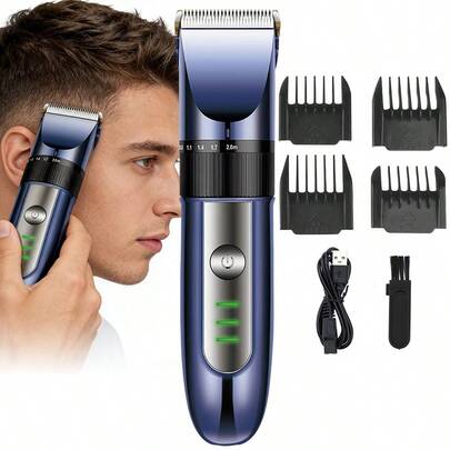 Men's Electric Hair Clipper, USB Charging, Including A Variety Of Sizes Of Limit Combs, Can Realize Free DIY Hairstyle Without Leaving Home, Which Is Suitable For Personal Use And Is Also Suitable As A Gift For Men Battery Capacity 800mAh