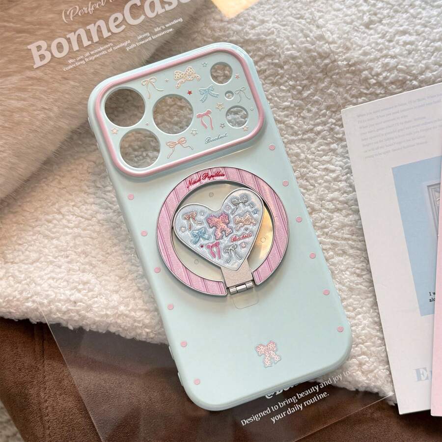 GUCADI Iceland Blue Magnetic Cloudberry + Cloudberry, Matte Heart-Shaped Magnetic Stand, Glitter Magnetic Stand, Suitable For IPhone 16 Pro, Apple 17 Phone Case, Suitable For Women, 13 Bowknot, 15 - Iceland xanh - Xem 1