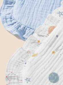 2pcs Soft & Comfortable 100% Cotton Baby Bibs, Strawberry Fruit Print Cute Bear Head Design With Ruffled Edge, Suitable For All Seasons, Essential For Newborns - Multicolor - View 7