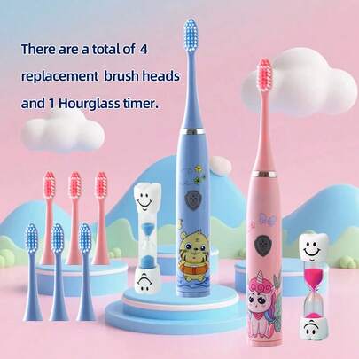 Electric Toothbrush Oral Care Set, Includes 4 Replacement Brush Heads And 1 Timer, Comfortable Vibration, Soft Bristles, Essential For Home And Travel, Perfect Gift For Family And Friends