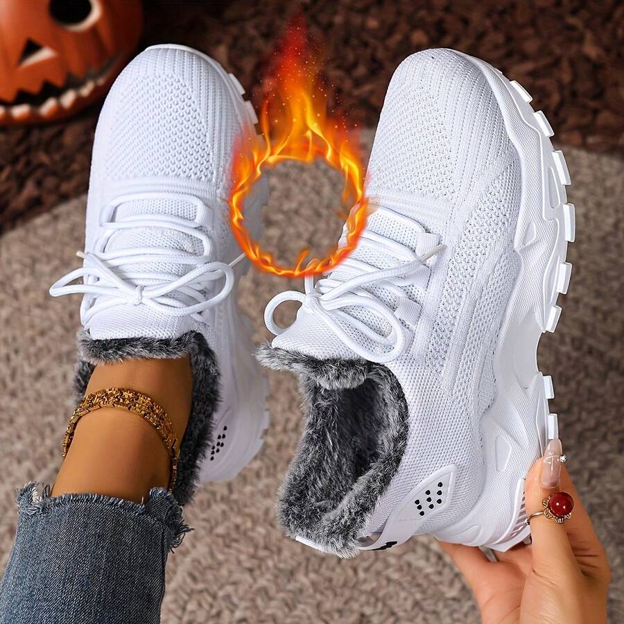 FZY 2026 Winter New Style Snow Boots, Leather-Lined Athletic Shoes - Soft And Warm Knitted Casual Walking Shoes, Lightweight And Slip-Resistant Outdoor Winter Shoes, Suitable For Women's Commuting And Office Wear, Also Essential Boots For Women's Easter Outfits, Comfortable And Versatile Women's Snow Boots For Winter Vacation And Travel, Easter Gift - Winter Women's Tennis Shoes - 白色 - 查看 1