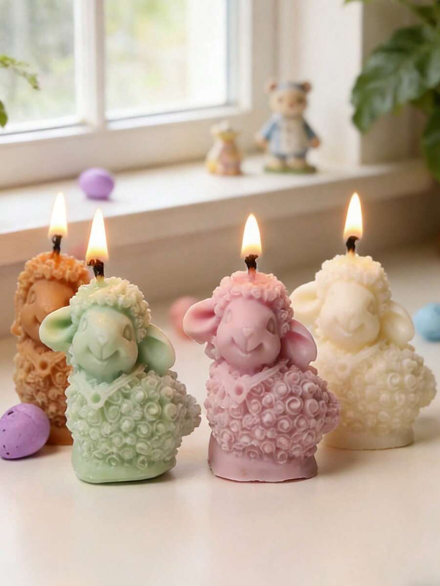 1个3D卡通小羊蜡烛模具，耐用梦幻设计，适用于香薰蜡烛工艺艺术家居装饰硅胶模具，复活节、母亲节、圣诞节、婴儿派对等场合适用。 - A - 查看 1