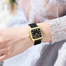 Reloj de cuarzo elegante y minimalista para mujer CURREN, con esfera rectangular, correa de silicona y diseño minimalista y retro - Multicolor - Ver 5