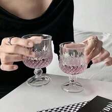 1pc High-Quality Stemmed Glass Cup, Minimalist Striped Design, Large Capacity, Heat & Cold Resistant, Suitable For Kitchen, Restaurant, Coffee, Juice And Various Beverages - Clear - View 2