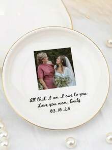 1pc Custom Mom Photo Trinket Dish, Custom Ring Dish, Gift For Mom, Jewelry Dish, Custom Gift, Gift For Mother, Mom Ring Dish, Photo Trinket Tray, Custom Jewelry Tray For Mom, Wedding Favor Gift For Mom - أبيض - مشاهدة 11