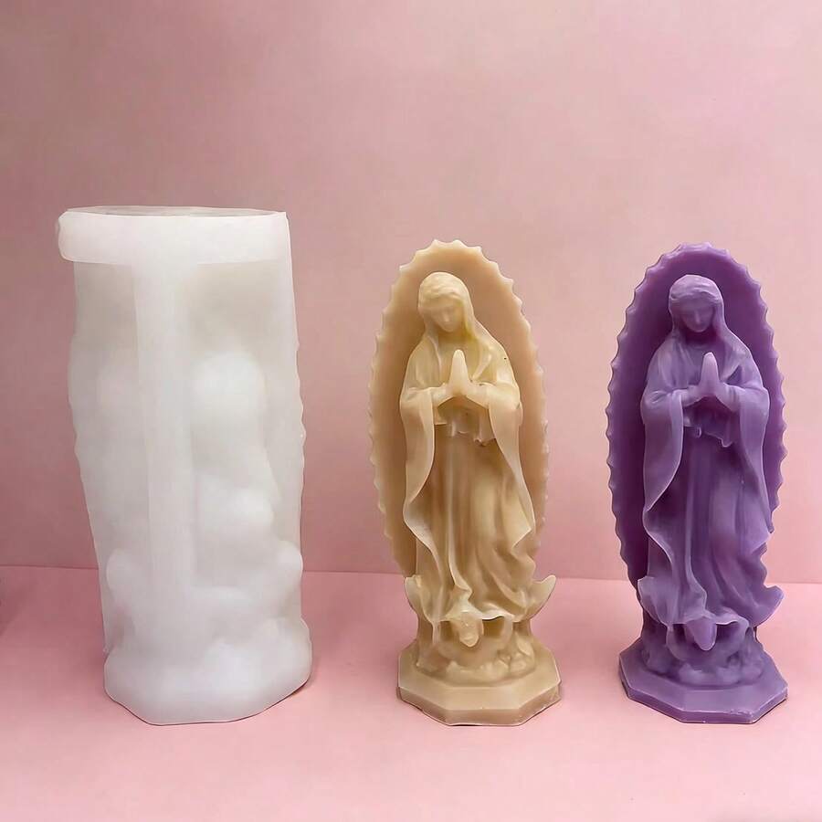 圣母玛利亚女神香薰蜡烛硅胶模具 DIY,欧式人物香薰石石膏家居装饰模具 - A-白色 - 查看 1