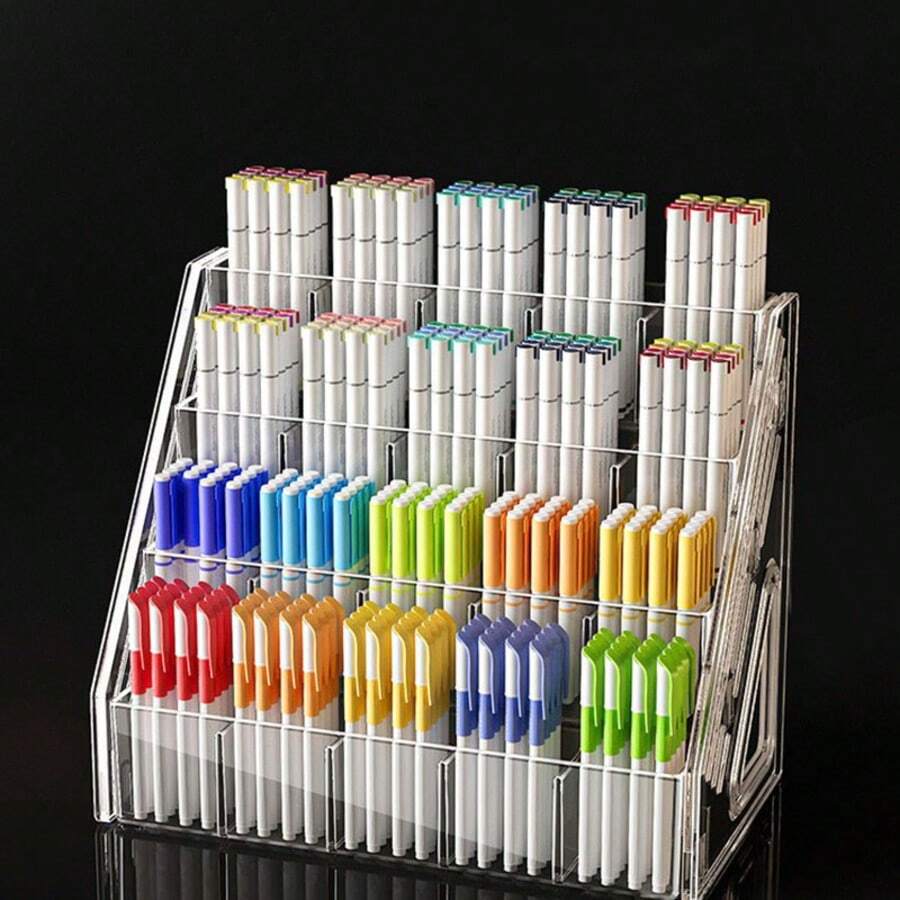 1pc Acrylic Compartment Pen Holder, Large Capacity Desk Organizer For Watercolor Pens, Markers, Brushes - 1pc - Four-layer Marker Holder - View 1