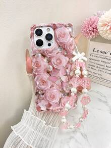 编织粉色蝴蝶仿珍珠花朵彩绘防摔手机壳，兼容 14、14 Pro、14 Pro Max、13、13 Pro、13 Pro Max、11、11 Pro Max、12、12 Pro、12 Pro Max、XR、XS、15、15 Pro、15 Pro Max、16、16 Pro、16 Pro Max、17、17 Pro、17 Air、17 Pro Max、A12/A13/A15/S25/S25 Ultra/S24 Ultra/S24/S24 Plus/A34/A35/A24，高级防摔手机壳 - 彩色 - 查看 3