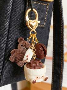 1个可爱咖啡豆泰迪熊钥匙扣，咖啡豆袋吊坠，时尚配饰，咖啡杯造型钥匙扣，家居钥匙链，包包装饰，耳机吊坠，手机壳吊坠，汽车钥匙链或包包挂饰，趣味设计，理想的节日礼物，生日礼物，咖啡爱好者礼物，派对小礼物 - 彩色 - 查看 1