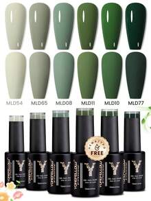 YOKEFELLOW 不含TPO和HEMA的春夏绿色凝胶指甲油套装，6支装，每支10毫升，莫兰迪绿色，可卸式凝胶指甲油套装，适合女性在家美甲、美甲沙龙使用，或作为2026年圣帕特里克节礼物。 - 彩色 - 查看 2