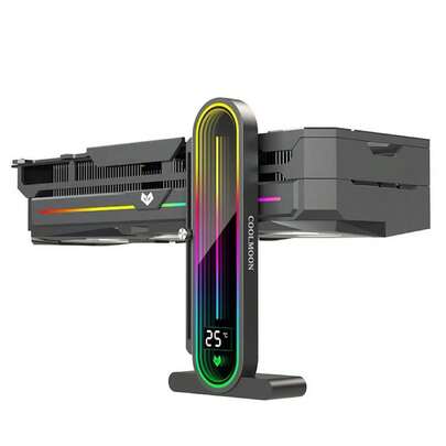 ARGB GPU Support Bracket With Temperature Display, 5V 3-Pin RGB Anti-Sag Graphics Card Holder, Height Adjustable Stand For Gaming PC, Universal VGA Support (Black)
