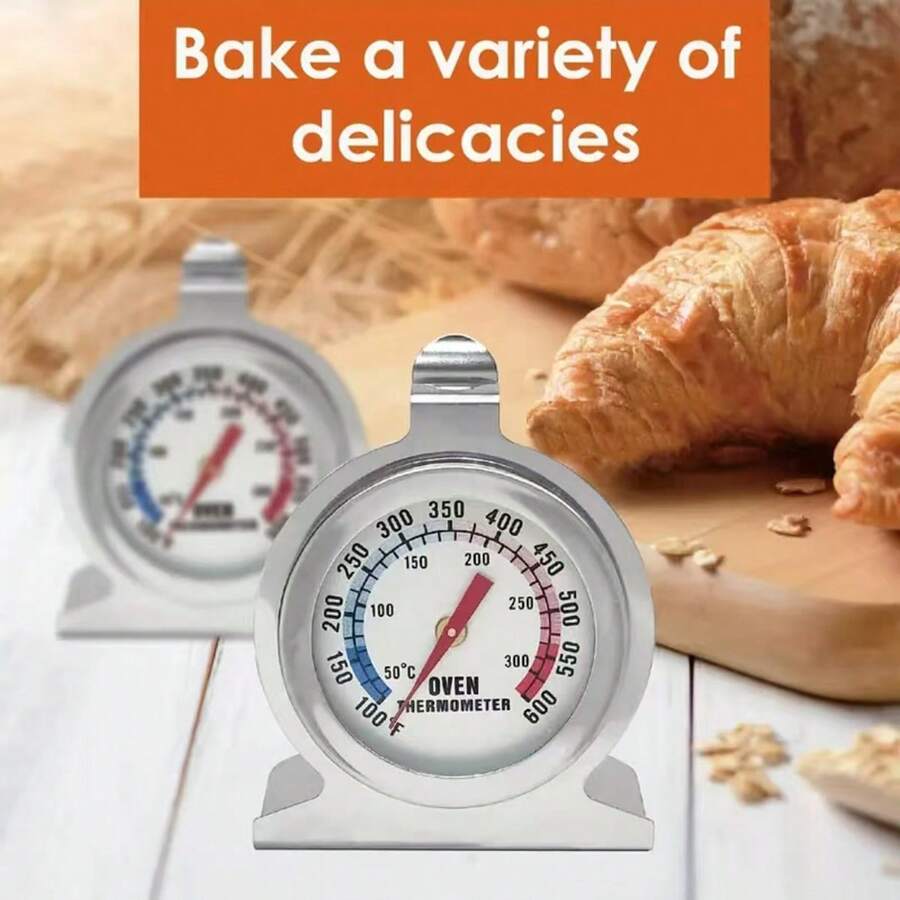 2pcs Stainless Steel Oven Thermometer, Suitable For Electric/Gas Oven, Instant Read, Kitchen Cooking Baking Smoker Temperature Gauge, 2-Inch Large Dial (50-300°C/100-600°F) - Ensure Perfect Dishes Every Time - Oven Version - View 1