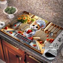A Lovely Cook Cat Decorated Stove Cover-Strawberry Kitchen Decoration, Non-Stick Surface Simulator, Compatible With Electric/Gas Stoves, Scratch-Resistant And Heat-Resistant, Perfect Gift For All Stove-Cat Lovers, Stove Accessories, Home Improvement, Interesting Design, Durable Protection, Stove Protector. - 20,5 x 28,3 inch (52 x 72 cm) - Xem 5