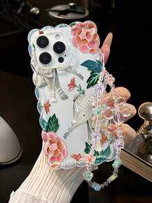 大象嘴唇彩绘编织波浪边可拆卸手链简约防摔加厚手机保护壳，印花款，适用于 17/17 Pro/17 Pro Max、16 XR/7/8、15 Pro Max、12 Pro Max、13 Pro Max、14 Pro Max、13、14、11、12P、14P、11P、12P、XS、XR、7/8P、7/8G ES2 手机壳 - 彩色 - 查看 2