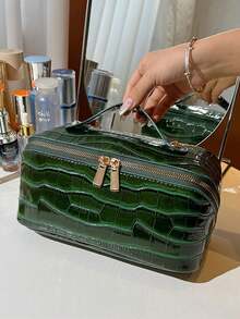 高端女士便携式化妆包，大容量旅行洗漱化妆品收纳包，化妆包，化妆收纳袋，化妆袋，洗漱包，旅行必备，女士旅行礼物 - 軍綠色 - 查看 7