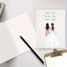 1 Thiệp Chúc Mừng Cưới Kèm Phong Bì - Thiết Kế Cô Dâu & Phù Dâu Màu Nước "Hôm Nay là Cô Dâu, Ngày Mai là Vợ, Mãi Mãi là Chị Em" - Nghệ Thuật Đồ Họa 2D Trang Nhí, Thích Hợp Làm Quà Tặng Cô Dâu, Quà Cưới, Quà Tặng Chị Em Gái (Gia Đình & Bạn Bè) - A - Xem 3
