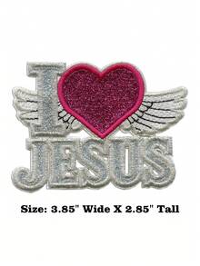 I Love Jesus Patch Religious Christian Glitter Applique Embroidered Iron On - Multicolor - View 11