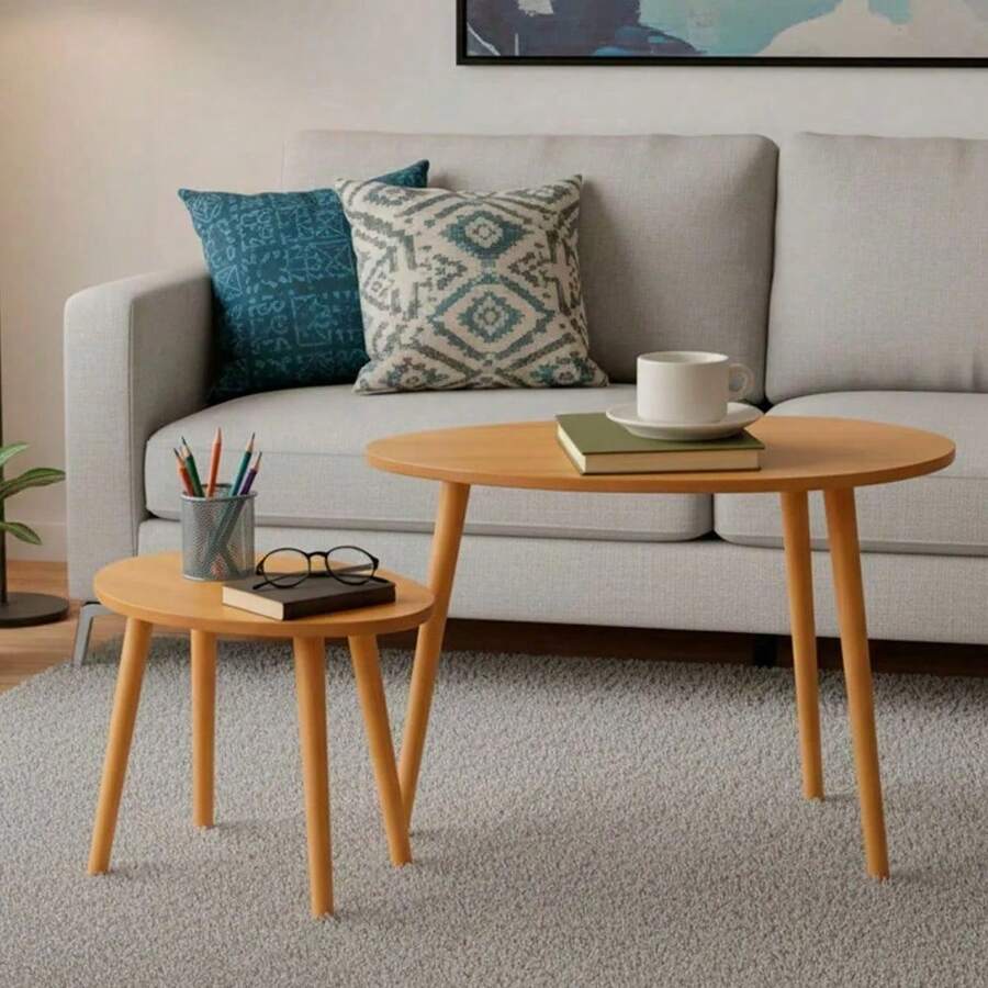 Set 2 Mesas Centro Lateral Auxiliar Madera Minimalista 65cm - Negro - Ver 1