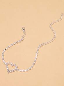 1pc Silver Crystal Heart Anklet, Suitable For Ball, Party, Beach - Silver - View 5