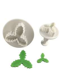 4pcs Plastic Holly Leaf Spring Pressing Mold, Cookie Pressing Cutter, 3D Fondant Cake Embossing Stamp, Plastic Cookie DIY Baking Cake Tool - Multicolor - View 6