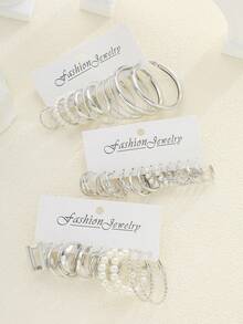 48件/36件/24件/12件 简约优雅复古朋克几何金属不对称扭曲仿珍珠耳环套装，适合约会、度假、日常佩戴、派对、周年纪念、节日、婚礼礼物 - 銀色 - 查看 6