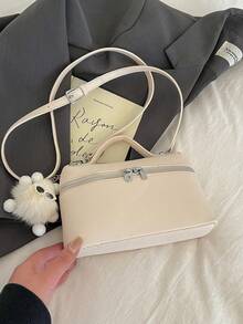 Dedoo Minimalist Sweet Girl Style Handbag And Shoulder Bag, With Embossed Texture, Square Box Shape, Elegant Dual Zipper Design, Suitable For Commuting, Dating, Parties And Other Occasions - White - View 7