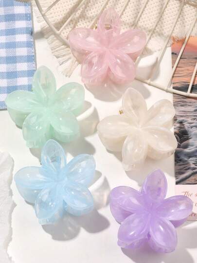 5pcs Set Jelly Color Gradient Flower Hair Claws 6cm Elegant Lady Hair Accessories For Bun/Ponytail Hairstyle, Party/Wedding Decoration Claw Clips Hair Clips Hair Jaw Clip Hair Clamps Hair Clutch Hair Claw Clip Fall Winter For Vacation Outfits Woman Summer