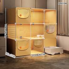 All-In-One Cat Litter Box & Cat Cage, Indoor Home Use With Cat Door, Cat Cabinet, Cat House, Cat Villa With Litter Box - Multicolor - View 6