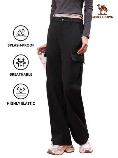 CAMEL CROWN 女士户外工作裤，防水直筒梭织运动裤，适合秋冬季穿着