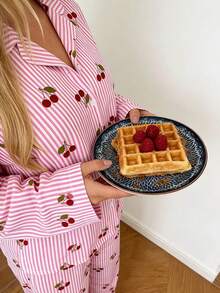 Nina Bonheur 两件套女士宽松舒适透气长袖上衣和长裤睡衣套装，可爱家居服 - 玫紅色 - 查看 3