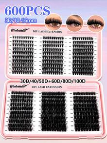 Waloshow 600片蓬松8D纤长假睫毛，0.07mm D卷度，30D-100D/10-18mm混合长度貂毛单根假睫毛，自然柔软，适合任何妆容。睫毛簇，单根假睫毛，假睫毛 - D - 查看 3
