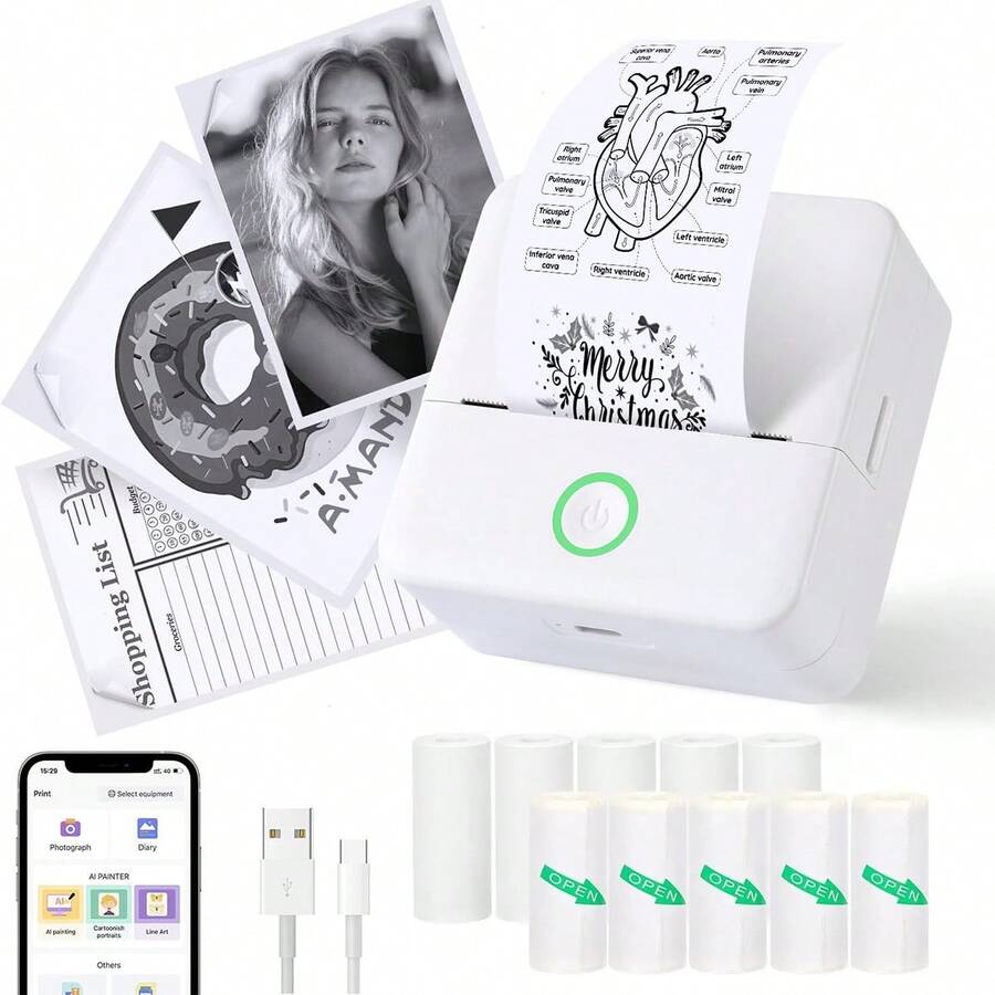 GOTOOGO 迷你贴纸打印机，热敏打印机，适用于 iOS 和 Android 系统，迷你口袋打印机，便携无墨，适用于打印图片、照片、日记、DIY 作品、笔记、标签等。