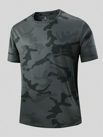 Nueva camiseta de manga corta deportiva para hombres, camiseta ligera de camuflaje para entrenamiento, camiseta deportiva para correr, trotar, senderismo y ejercicio, transpirable y cómoda camiseta casual de manga corta para hombres