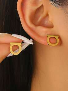 1 Pair Geometric Symbol Minimalist European And American Minimalist Style Women Hoop Earrings - Geometry - View 1