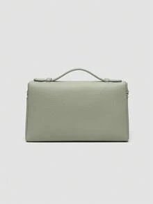 1 pieza Bolso de hombro cuadrado de unicolor con textura de grano de litchi en PU, bolso de mano pequeño para mujer, adecuado para combinar con diaria, salidas, compras, fiestas, bol - verde menta - Ver 5