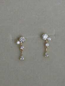 一对女士时尚优雅闪亮立方氧化锆水滴形耳钉，适合日常佩戴、聚会、送礼，采用925纯银制成 - 金色 - 查看 7