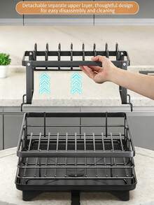 Heavy Duty Carbon Steel Kitchen Countertop Dish Drying Rack With Drain Pipe, High Capacity For Plates, Bowls, Cups & Cutting Boards, Moisture-Proof And Rust-Resistant, Keeps Kitchen Counter Tidy - Multicolor - View 5