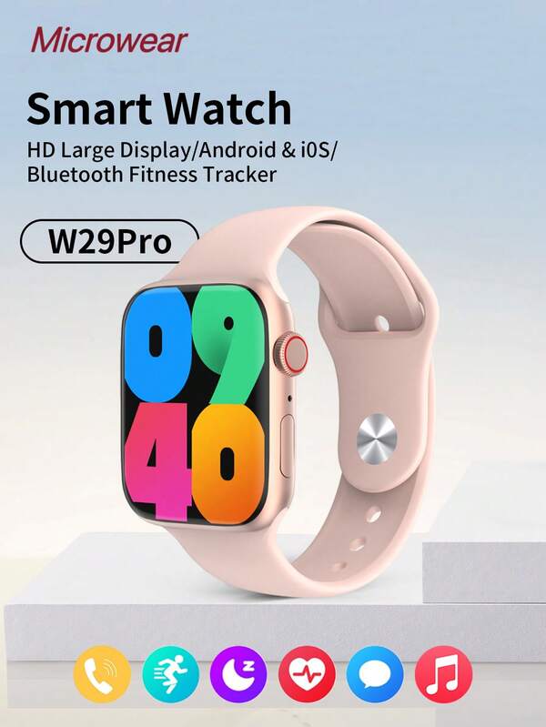 Microwear 2.07 นิ้ว สมาร์ทวอทช์, ยูนิเซกส์, ใช้ได้กับ Android และ IOS, โทรผ่านบลูทูธ, ตรวจสอบอัตราการเต้นของหัวใจ, ติดตามการนอนหลับ, กันน้ำ, ตัวติดตามฟิตเนส