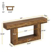 LITTLE TREE 63 " Long Console Table,  Farmhouse 2-Tier Sofa Table Behind Couch, Large Narrow Entryway Table For Living Room, Wooden Hallway Foyer Table With Heavy Duty Base, Rustic Brown - Nâu mộc mạc - Xem 2