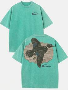 2026Orca Brand DuckHuntingGraphic230g Washed Cotton T-Shirt, Vintage Street Style, Double-Sided Printed Pattern T-Shirt, Men's T-Shirt, Distressed Clothing, Drop Shoulder Sleeves, Round Neck Top, Short Sleeves, Suitable For Gifting And Daily Wear, High-QualityWaxPrintedCottonRetroFashionBrandT-Shirt,Men'sT-Shirt,BeachMust-HaveMen'sSummerT-Shirt,HolidayGift,PerfectGift,Graphicteeswomen,Graphictee,Shirts - 綠色 - 查看 12