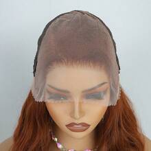 Copper Red Color 26Inch 13X6 Transparent Lace Front Wig With Baby Hair For Women Body Wave Synthetic Heat-Resistant Wig - 350# - 查看 6