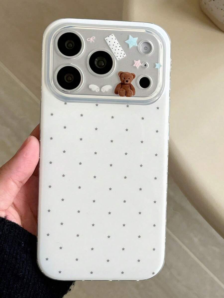 Cute Star Polka Dot Transparent Soft Phone Case For IPhone 17 ProMax 17 Pro 17 16 15 14 Pro Max, Shiny Anti-Drop Protective Cover, Gift Case - Little White Star - View 1