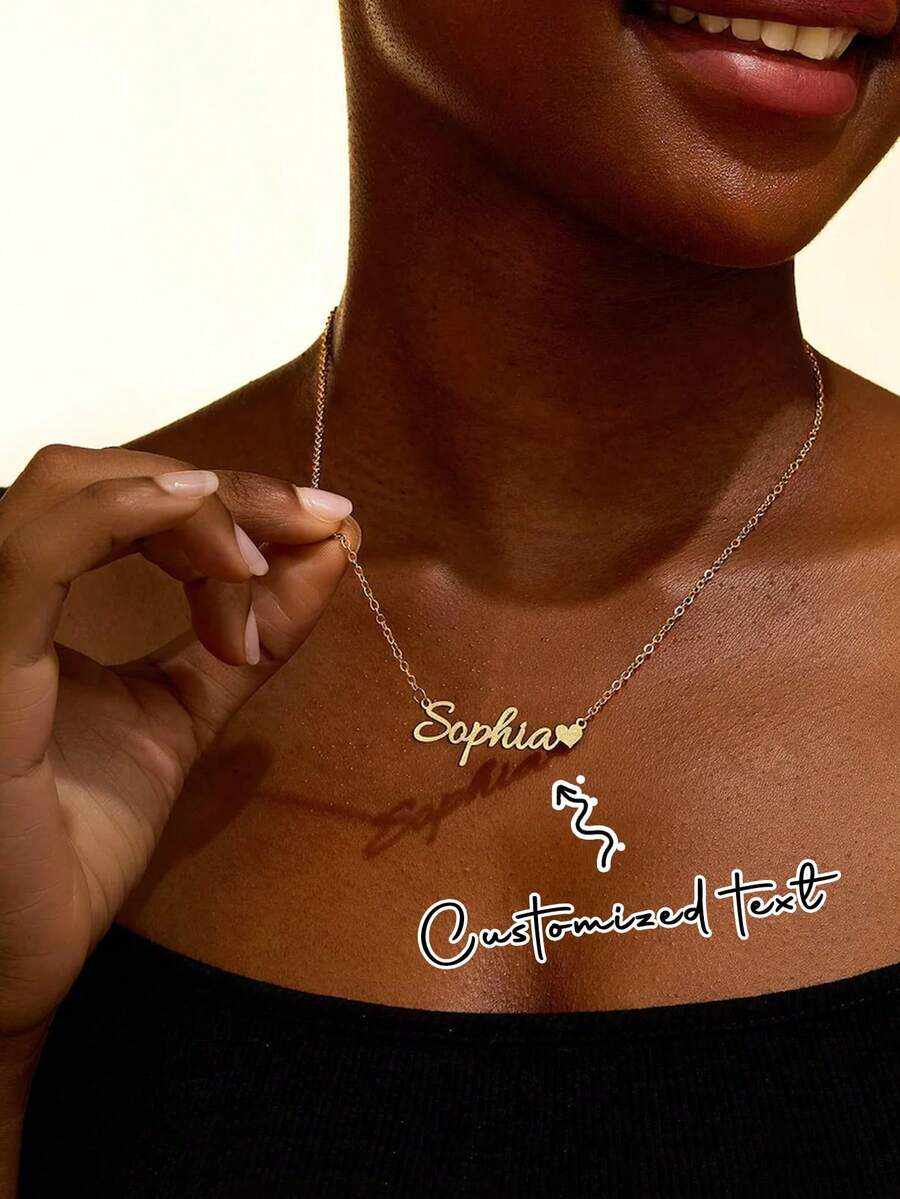 Customized Heart-Shaped Name Necklace, Personalized Delicate Gold Name Necklace, Minimalist Name Necklace, Gift For Daughter, Holiday Gift, Anniversary Gift - B - View 1