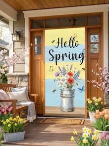 1 pezzo Decorazione per porta in poliestere con fontana, ninfee, libellule e farfalle, sfondo turchese pastello con accenti floreali, decorazione riutilizzabile e durevole per portico anteriore, forniture per la primavera, regali di primavera, accessori per feste di primavera, decorazione per casa, soggiorno, camera da letto, cucina, ingresso, photobooth - 002 - Visualizzare 29