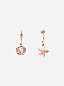 Opalesca 1 par de nuevos pendientes estilo bohemio con gota en forma de C con perla, concha y colgante de estrella de mar para mujeres, joyería de verano para playa - Multicolor - Ver 7