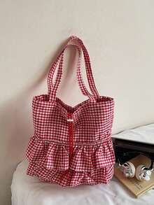 New Commuter Plaid Shoulder Bag, Stylish, Simple, Unique Design, Large Capacity Tote Bag. - Multicolor - View 16